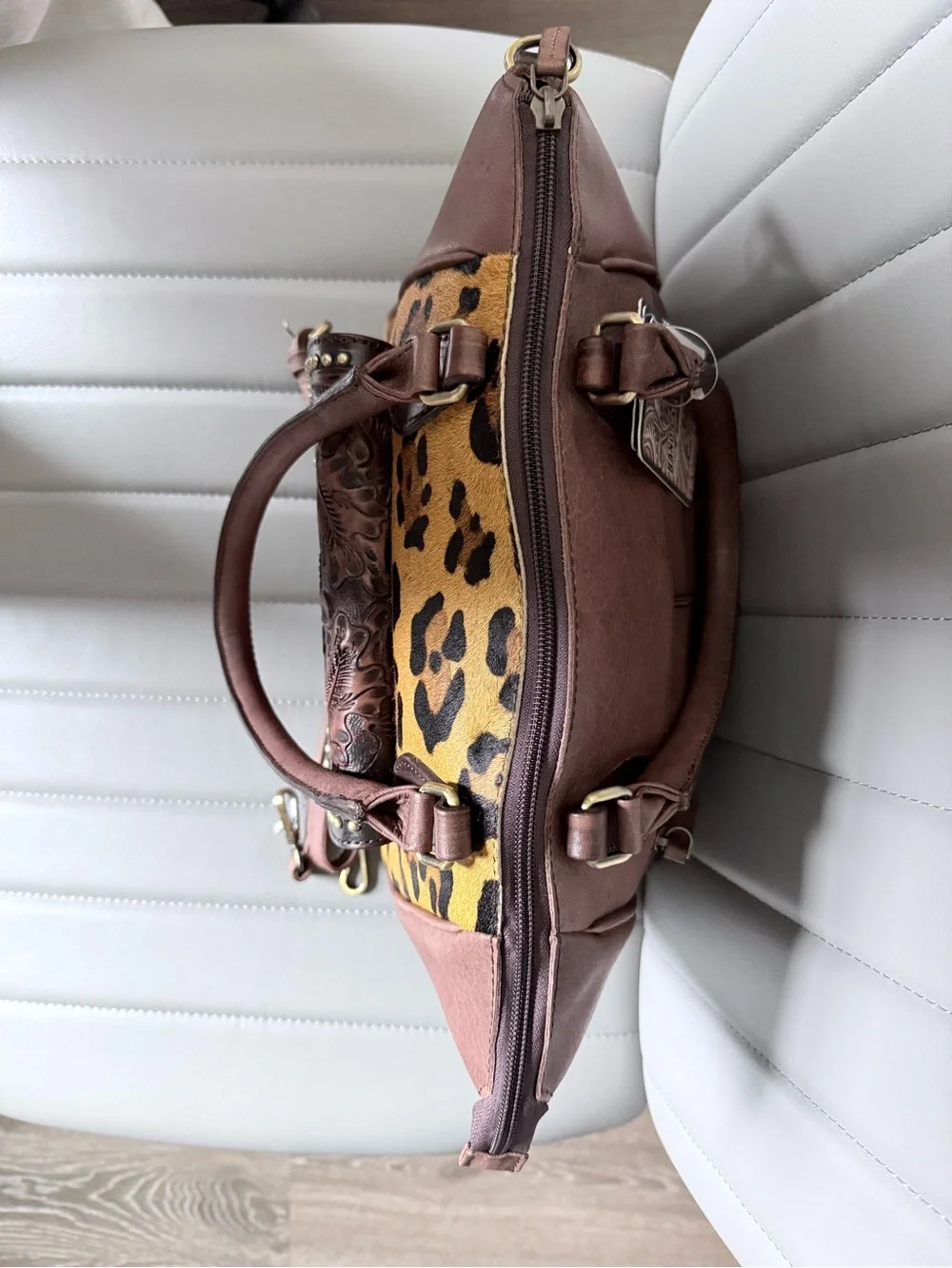 American Darling Leopard Tooled Leather Hair on Hide Cowhide Conceal Carry Bag
